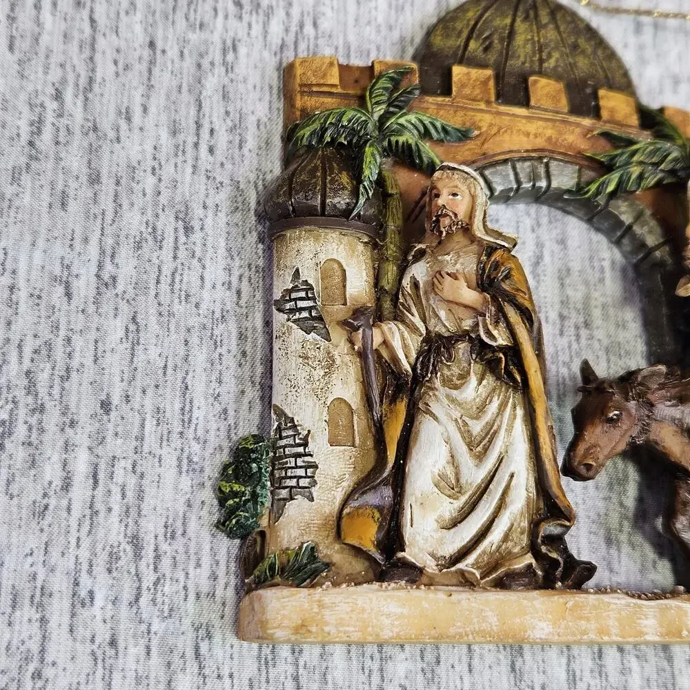 VTG Christmas Ornament Holy Family Flight From Egypt Nativity Resin Baby Jesus